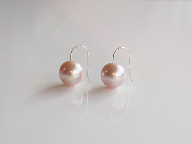 パール　真珠　ピアス　ピンク　CK2 18金 淡水大珠ナチュラルピンク パールキャッチ デザインピアス