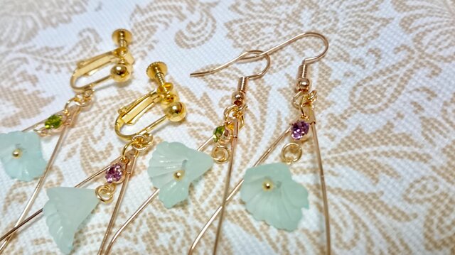 春色カラーのドロップフープピアス/イヤリング 〔301-1/302-1〕の画像1枚目