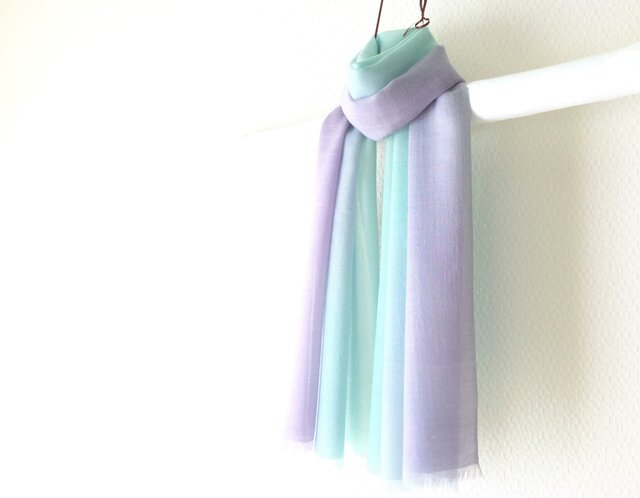 手染めツイルシルク・ウールストール aquamarine×amethystの画像1枚目