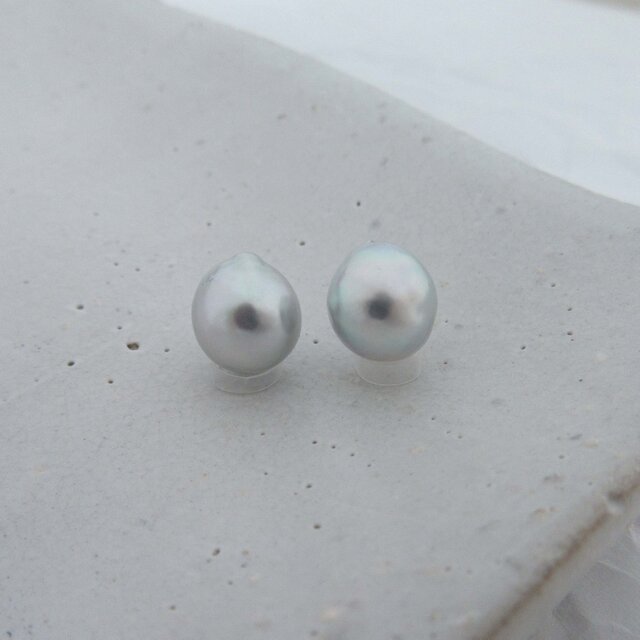 8mm♪ピアスに☆ あこや真珠ナチュラルブルーバロック8mm 両穴ルース2Pセット 08- 59NB2の画像1枚目