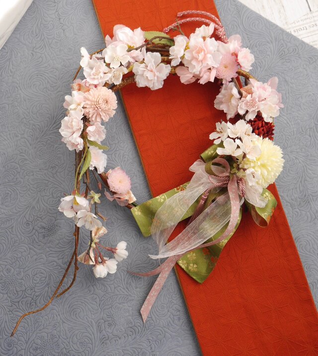 商品名【咲桜】ゆきこ♥ピンクローズと桜の花束風スワッグリース 春リース 商品名【咲桜】ゆきこ♥ピンクローズと桜の花束風スワッグリース