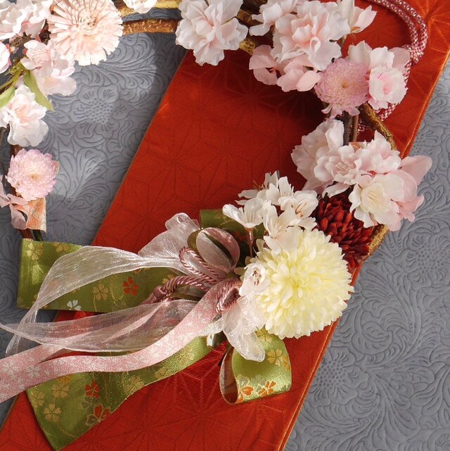商品名【咲桜】ゆきこ♥ピンクローズと桜の花束風スワッグリース