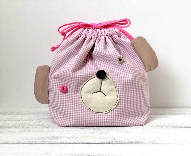 受注制作☆おとぼけクマのお弁当袋【pink】の画像1枚目