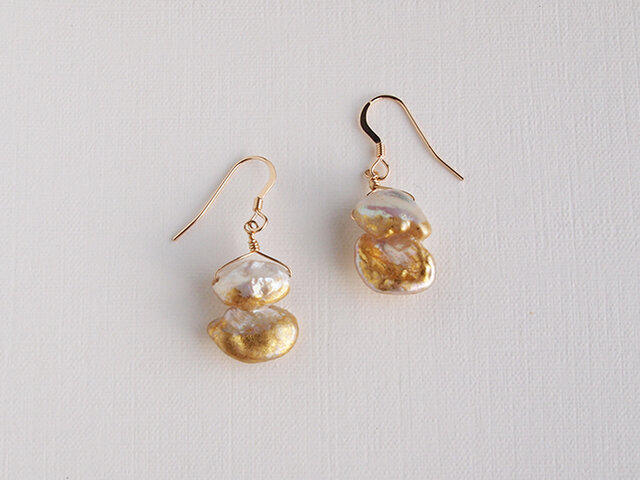 金箔とダブルパールのピアス/No.6の画像1枚目