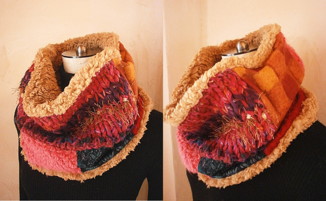 ふわふわ ネックウォーマー 手編み スヌード 絵画なパッチワーク