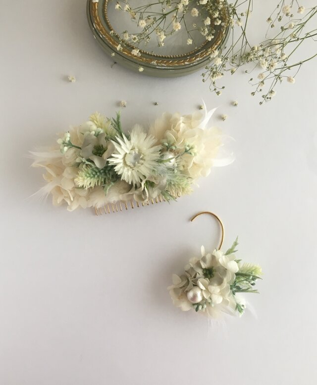 髪飾り&耳飾りのセット✴︎紫陽花とハニーテール✴︎の画像1枚目