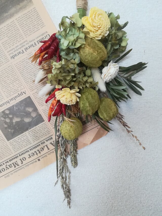 [送料無料]ドライフラワースワッグ◆あじさいと、