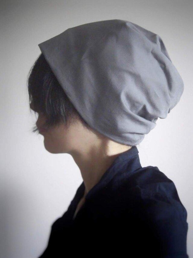 ターバンな帽子　グレー＋ネイビー　送料無料