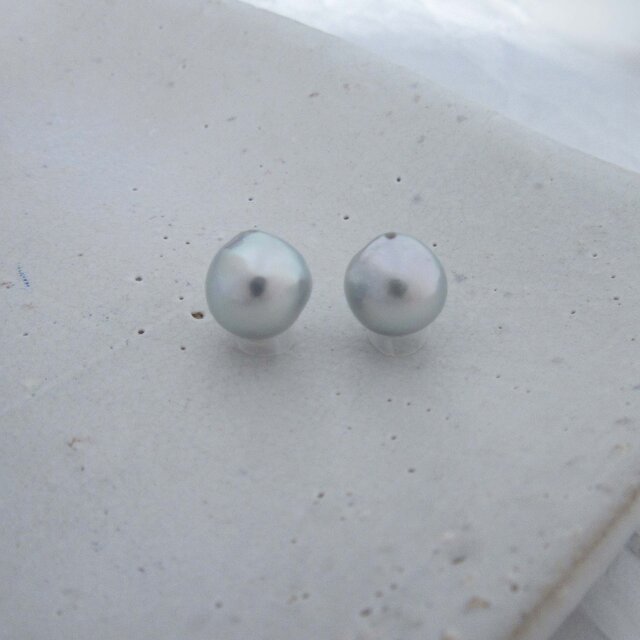 8mm♪ピアスに☆ あこや真珠ナチュラルブルーバロック8mm 両穴ルース2Pセット 08- 61NB2の画像1枚目