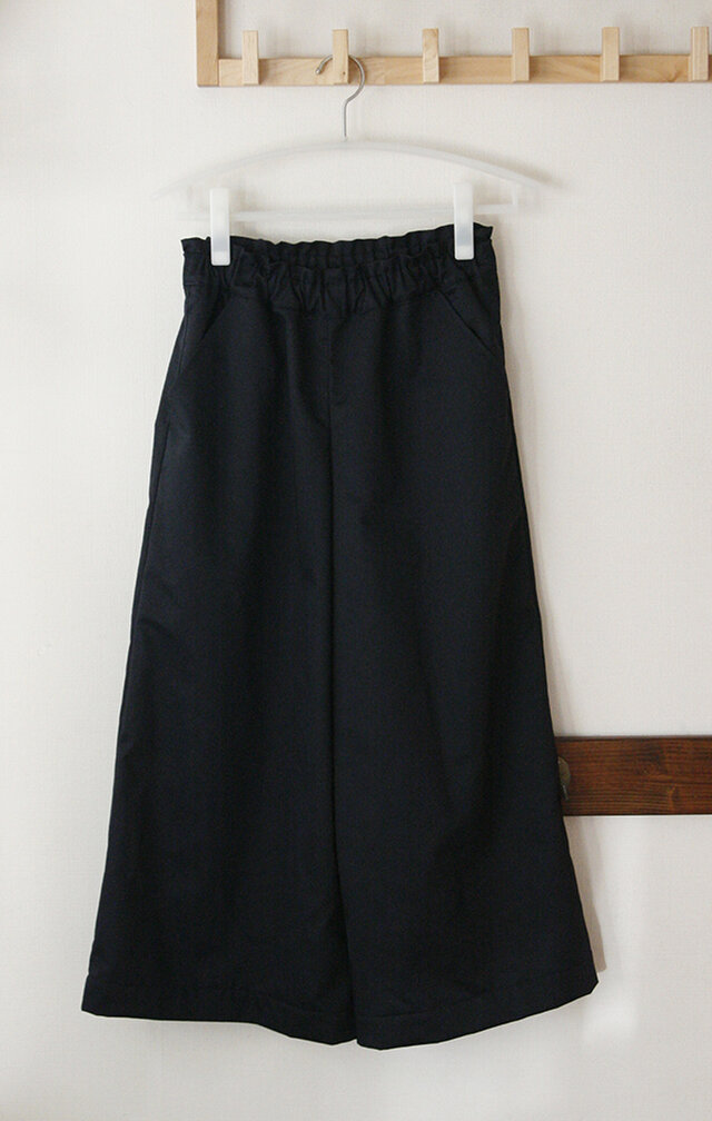 【シワになりにくい】ワイドパンツ 9分丈 ネイビー (M)の画像1枚目