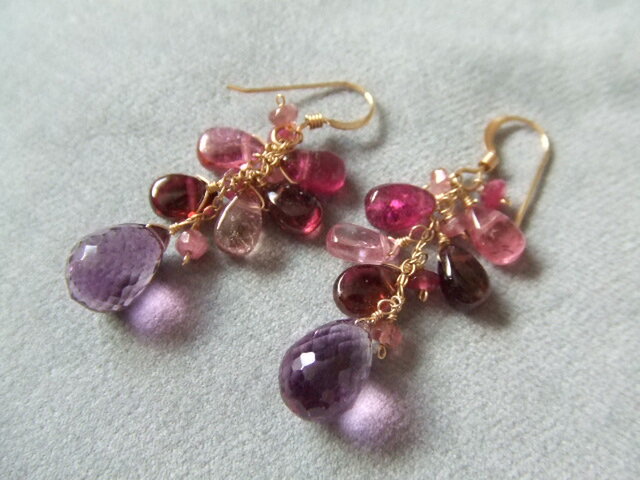 14kgfアメジスト＆ピンクトルマリンピアスk14gfパワーストーン天然石