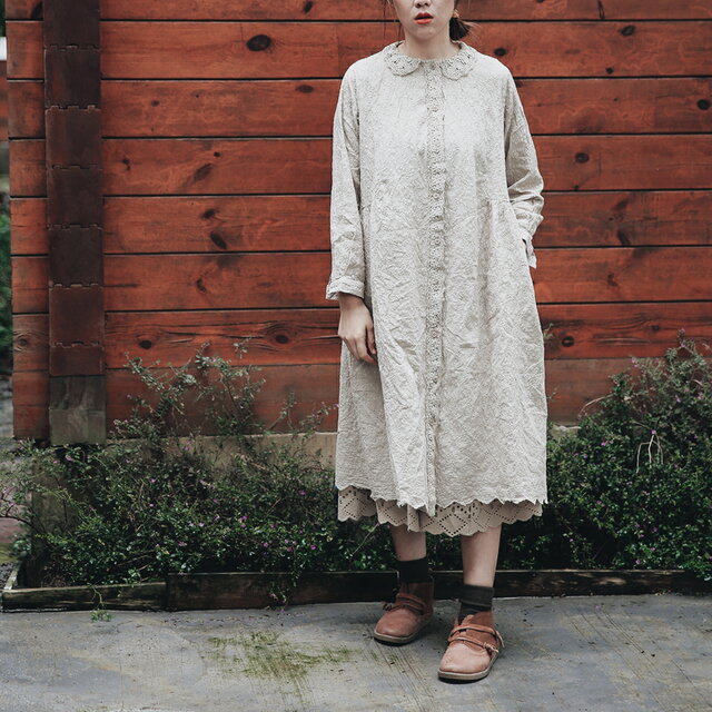 【受注製作】手作・ロング・天然綿生地ワンピース LY003の画像1枚目