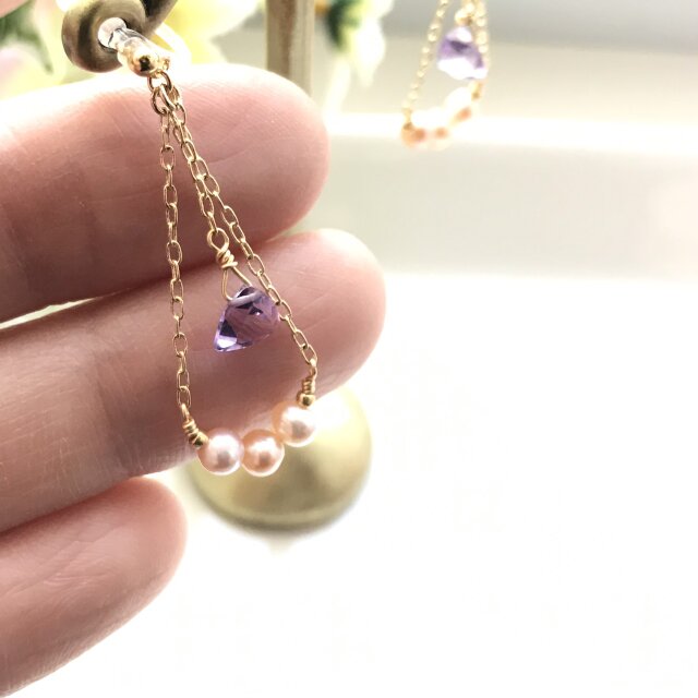宝石質ピンクアメジスト(トライアングル)＊淡水パール