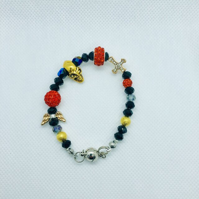 ドクロ キラキラビーズブレスレット