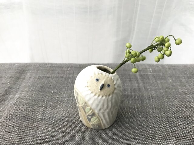 owlvase フクロウの一輪挿し mini 2-02葉っぱ模様の画像1枚目