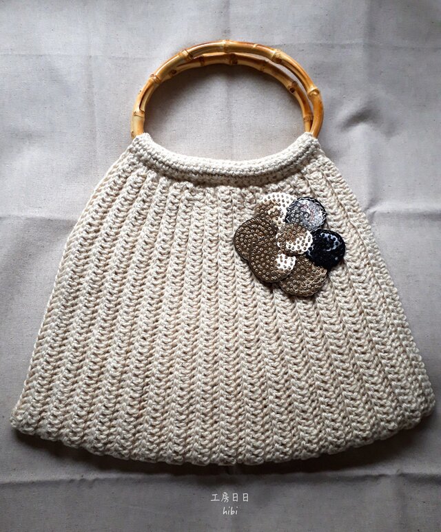 『hibi』縦縞グラニー（麻ひも＊ｵﾌﾎﾜｲﾄ）