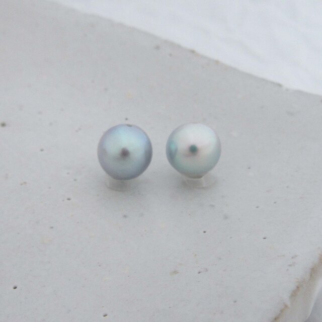 8mm♪ピアスに☆ あこや真珠ナチュラルブルーバロック8mm 両穴ルース2Pセット 08- 62NB2の画像1枚目