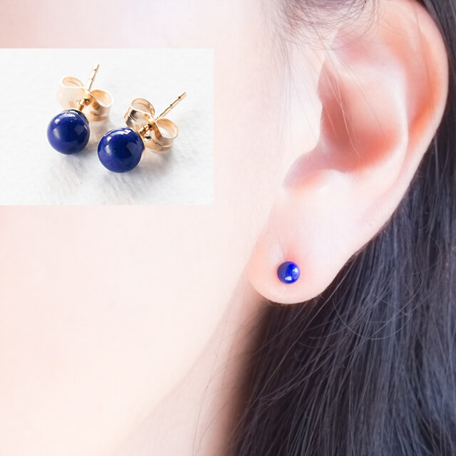 ラピスラズリのシンプルひとつぶピアス〜14KGF