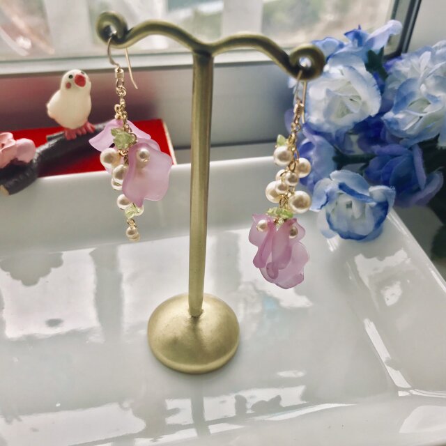 冬～春へ♪ペリドット＊桜＊パール(アシンメトリー)14kgfピアス  