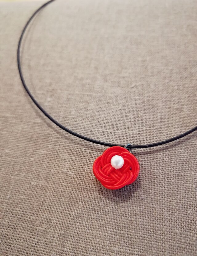 水引アクセサリー　お花のチョーカー　(赤)