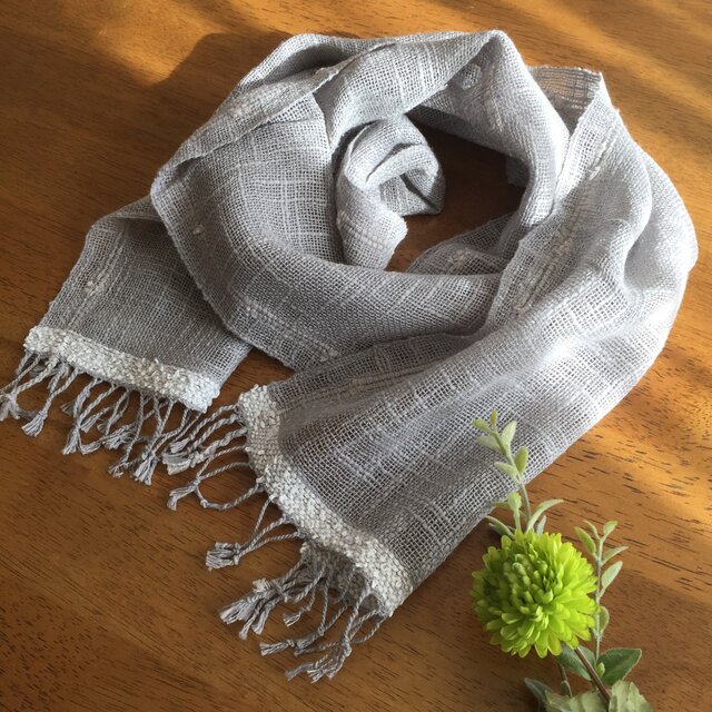 handwoven soft scarf (grey: linen + cotton) グレーの綿麻 手織り