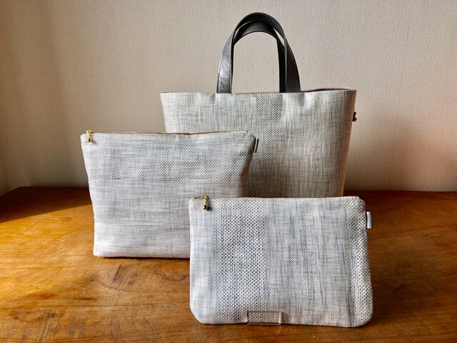 帯リメイクMini Tote Bag・Porch3点セット(灰白色)の画像1枚目