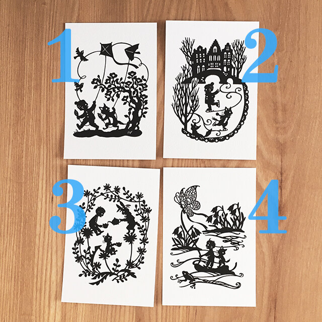 切り絵ポストカードセット ろくとくろの選べる3枚組 Iichi ハンドメイド クラフト作品 手仕事品の通販