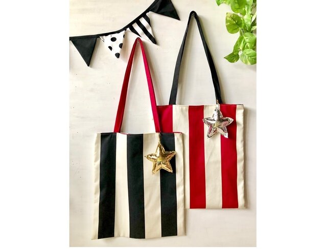 販売終了Sale 星月猫☆サーカステント太ストライプトートバッグ