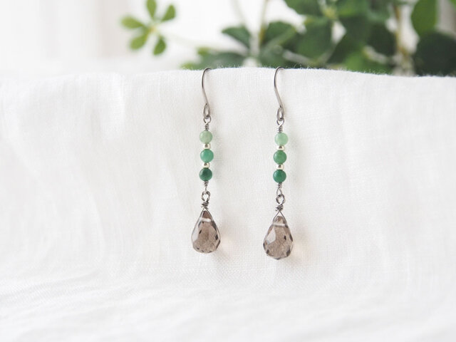 Drop Pierce(スモーキークォーツ×バーダイト)の画像1枚目