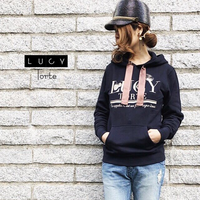 フルーツロゴプリント スウェットパーカー【NAVY】の画像1枚目