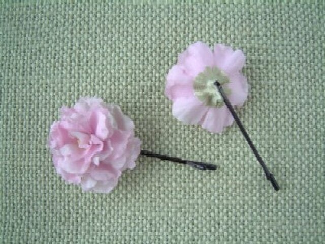 ミニバラ 薔薇 ピンク(ローン) 2本 * ヘアピンの画像1枚目