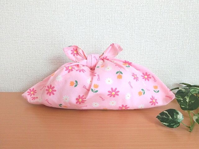 あずま袋 可愛いお花ピンク色 お弁当包み ファスナー無しの