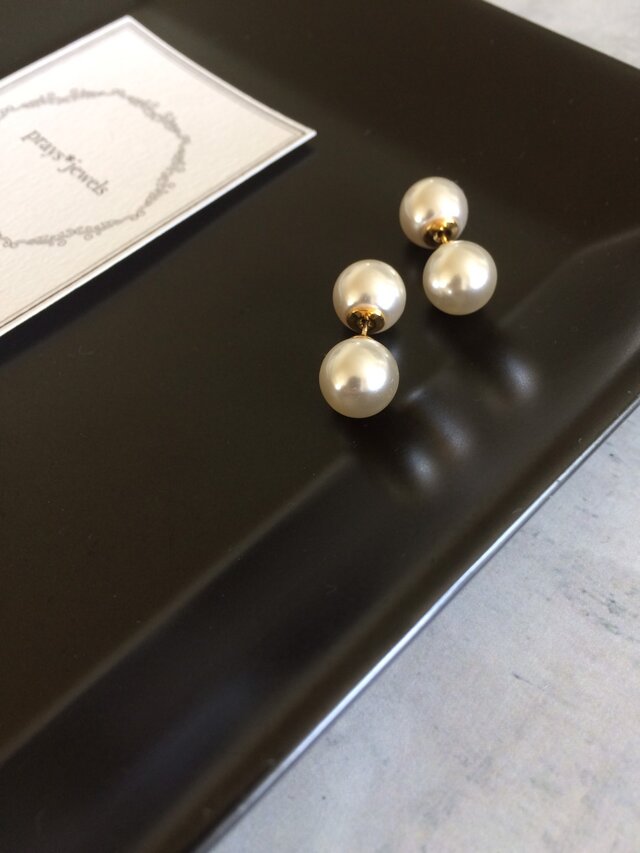 チタンポスト10mm ダブルパールスタッドピアス・ワンパール・一粒ピアス・パールキャッチの画像1枚目