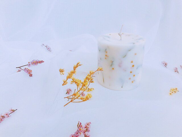 soycandle*ボタニカルキャンドル*アロマキャンドル*100%ソイワックス*ドライフラワー*リモニューム*ミモザ*の画像1枚目