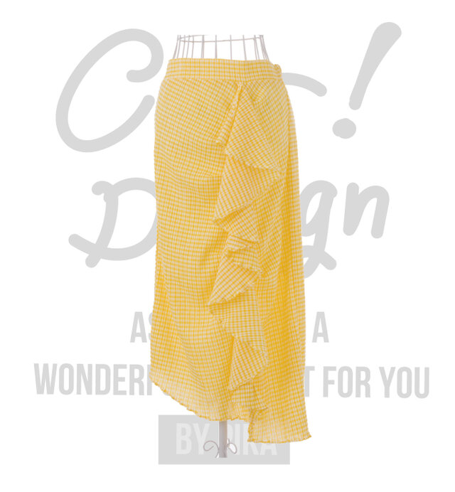 チェックフリルタイトアシメスカート #イエロー