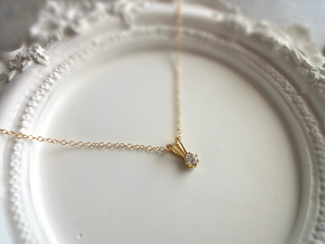 う〜ぷちページ◇14kgf ダイヤモンドのプチネックレス □ 立て爪セッティング 14KGF 3mm