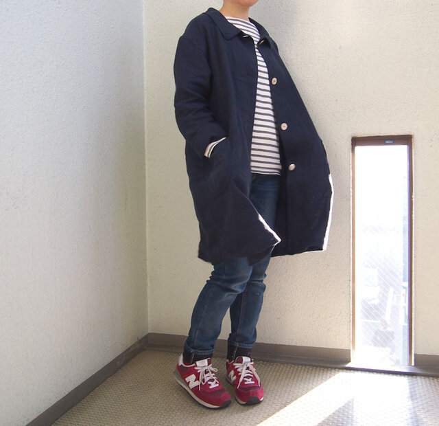 【受注製作・S/M/Lサイズ】リネン ベーシックコート/濃紺の画像1枚目