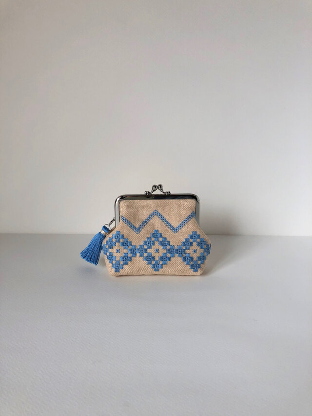 ハーダンガー刺繍（青色）◇◇◇ 10センチがま口