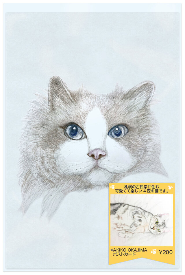 猫のポストカード Iichi ハンドメイド クラフト作品 手仕事品の通販