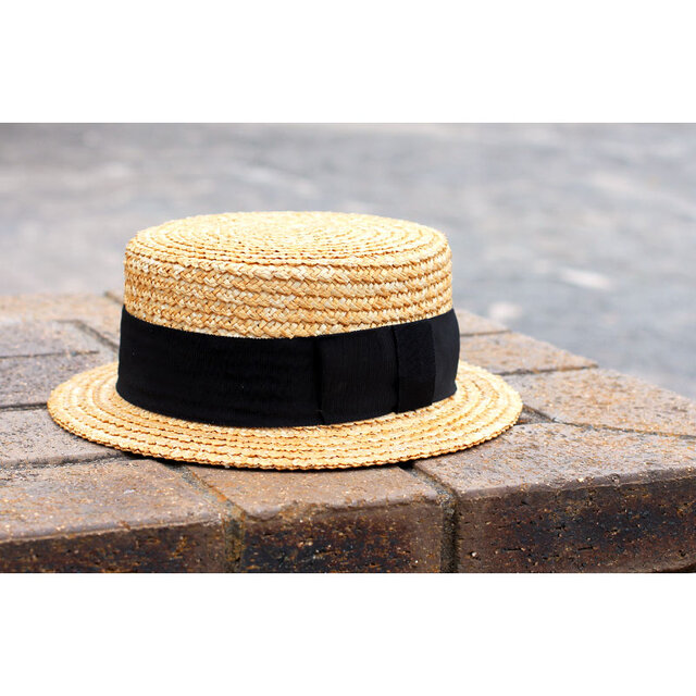 希少 OLNEY STRAW BOATER HAT ストローハットカンカン帽 - 帽子