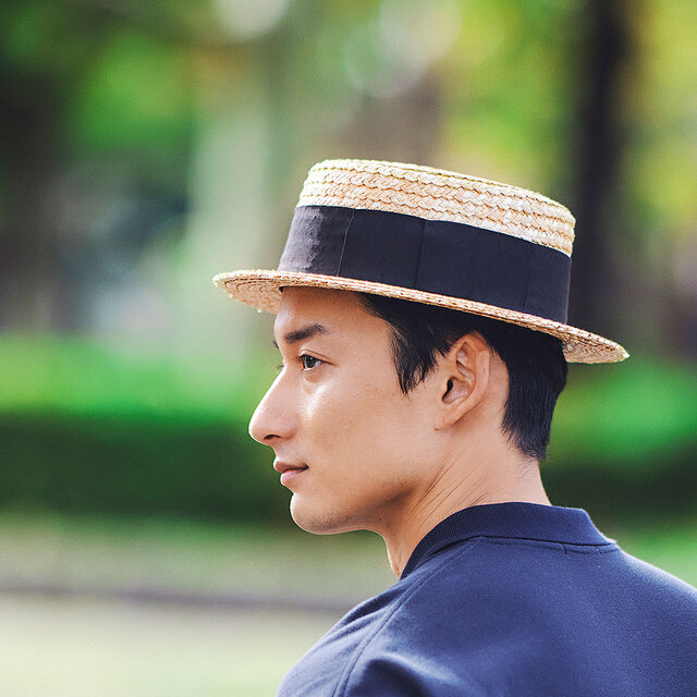 希少 OLNEY STRAW BOATER HAT ストローハットカンカン帽-