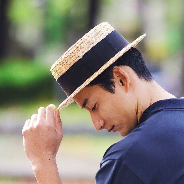 希少 OLNEY STRAW BOATER HAT ストローハットカンカン帽 - 帽子