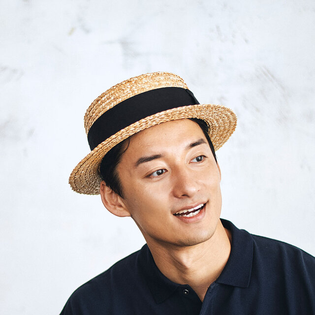 希少 OLNEY STRAW BOATER HAT ストローハットカンカン帽 - 帽子