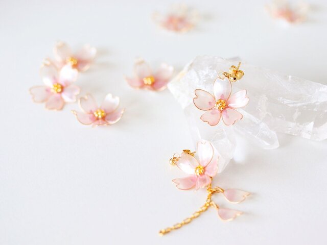 桜・艶 〜 ピンクパール【ディップアート】ピアス | iichi 日々の