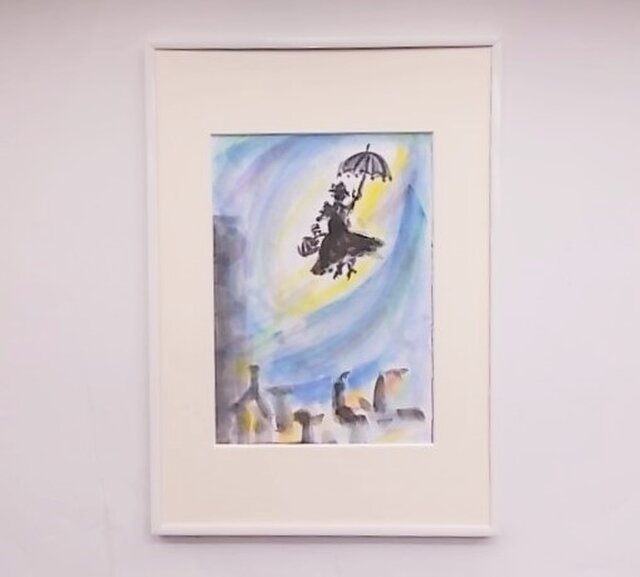 水彩と墨のコラボ画 メリーポピンズへのオマージュ aの画像1枚目
