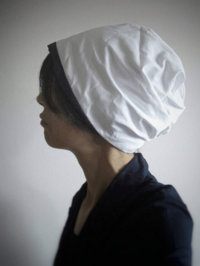 ターバンな帽子 白+ネイビー 送料無料 | iichi ハンドメイド・クラフト