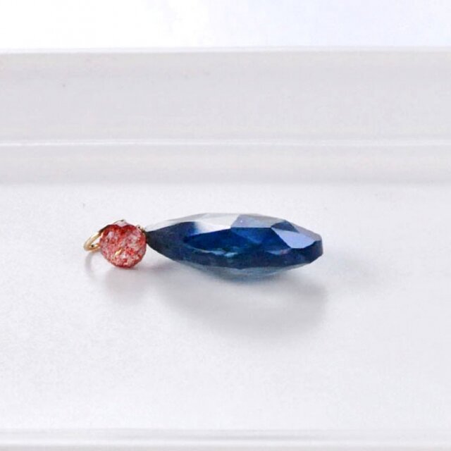 大粒/K10モスアクアマリンxサンストーンネックレスチャーム(20mm)の画像1枚目