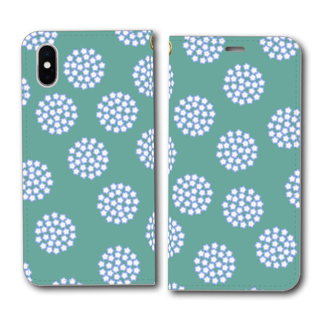 ネモフィラの花畑 青竹色 北欧風×伝統色【手帳型スマホケース(帯なし)】〇送料無料〇の画像1枚目