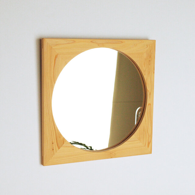 木製 鏡「四角に丸」ヒノキ材9　ミラーの画像1枚目