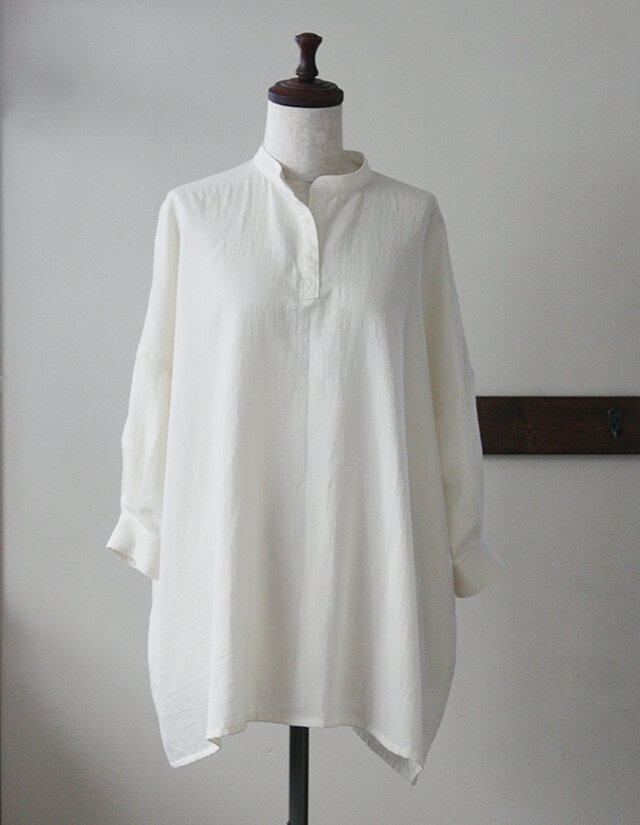 【sale】ビッグシルエットのシャツチュニック クリーム Wガーゼ(M)の画像1枚目